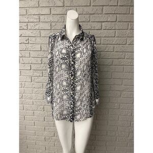 A.N.A A New Approach Animal Print Button Down Shirt With Roll Tab Sleeves Size L